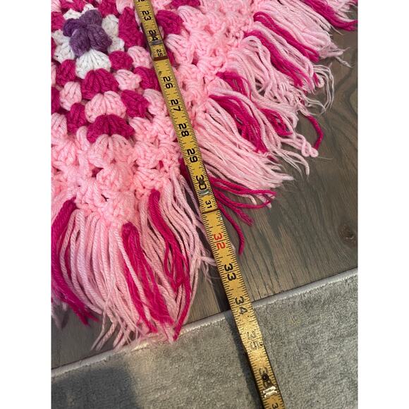 Vintage Pink Crocheted Poncho Sweater, One Size, Granny Style, ~ 220713-MEL 4 - Picture 6 of 7